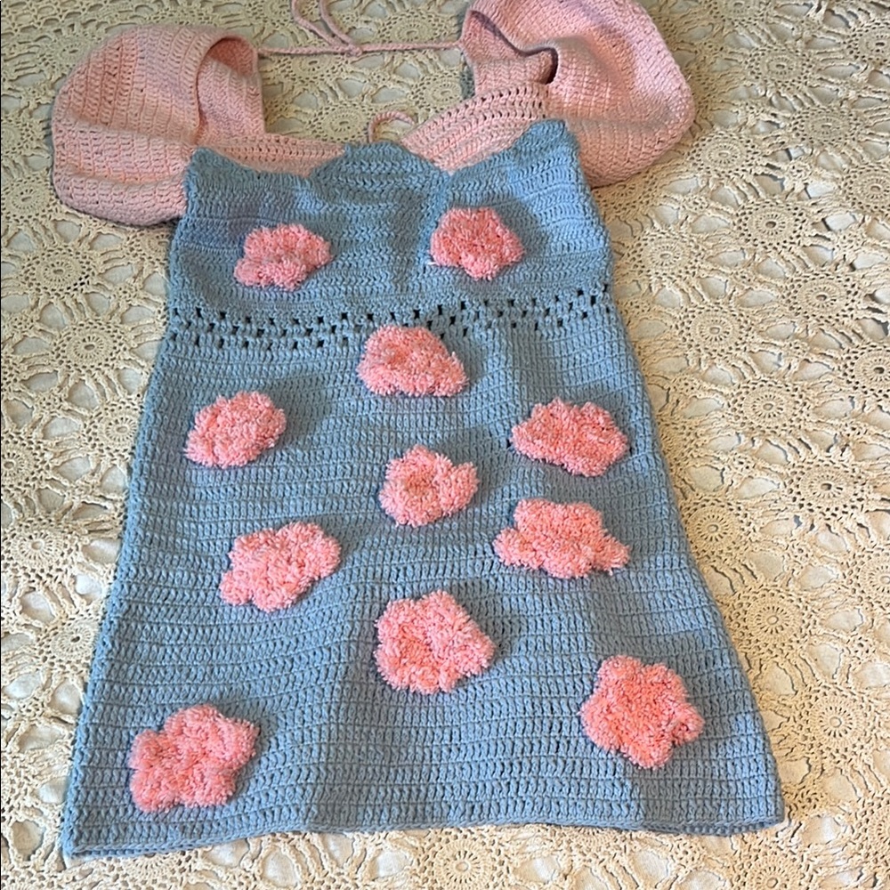 Handmade Blue and Pink Crochet Dress